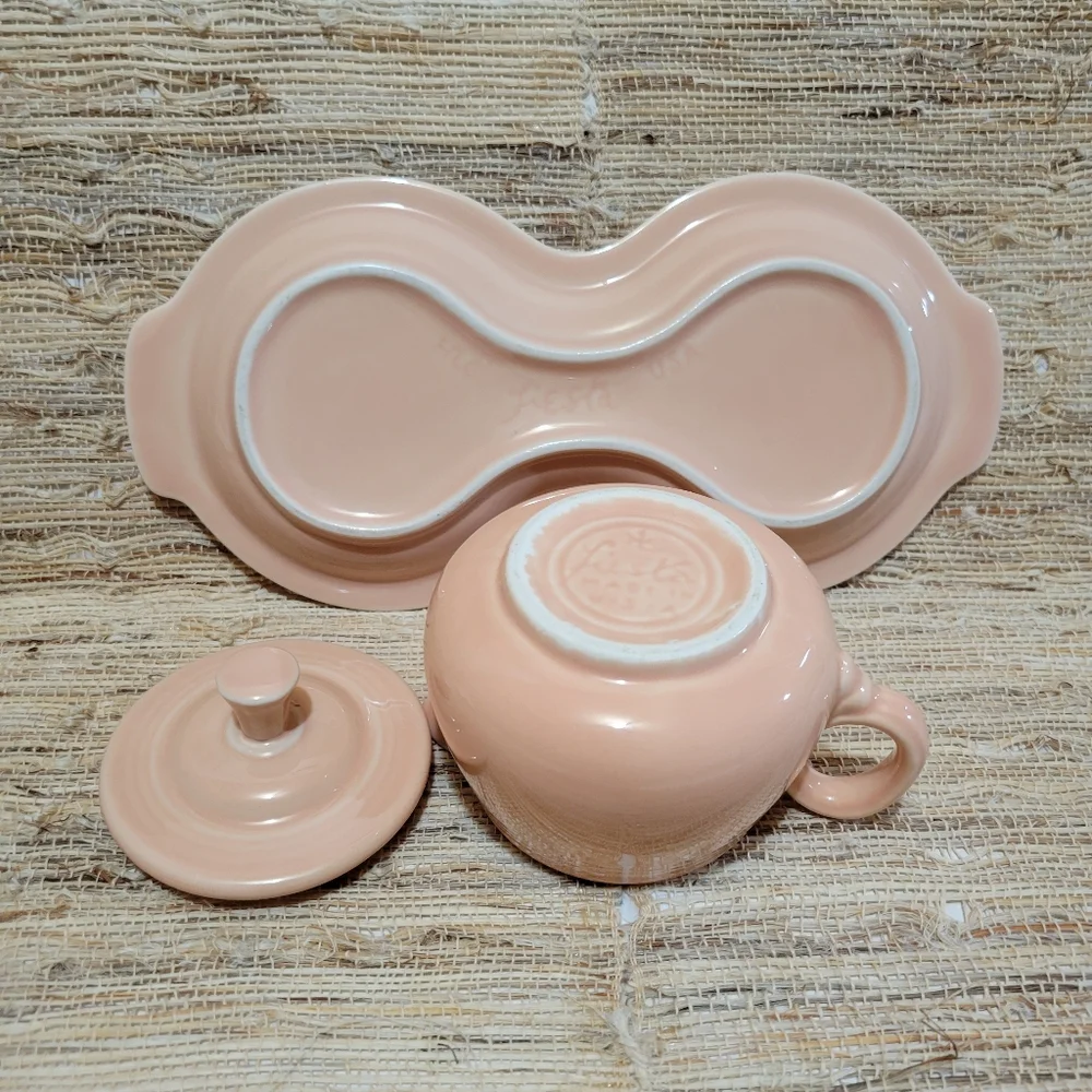 Vtg Fiestaware by Homer Laughlin Sugar Bowl with Lid and Under Tray